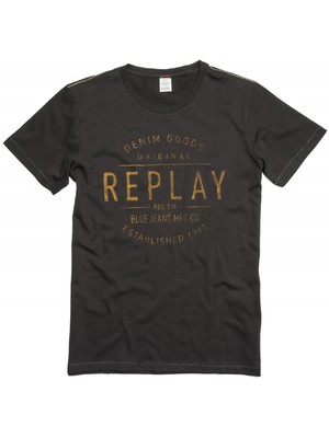 Replay pamut kereknyakú T-shirt Replay felirattal