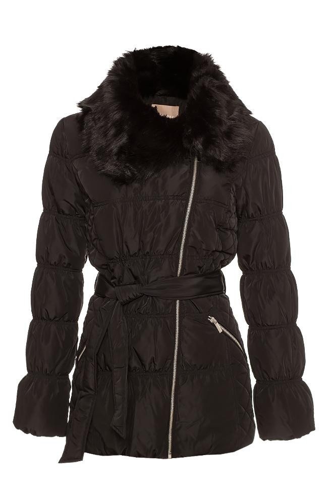 Orsay steppelt fekete női kabát műszörme gallérral 2015.10.06 fotója
