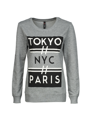 FB Sister Tokyo NYC Paris feliratos szürke pulóver