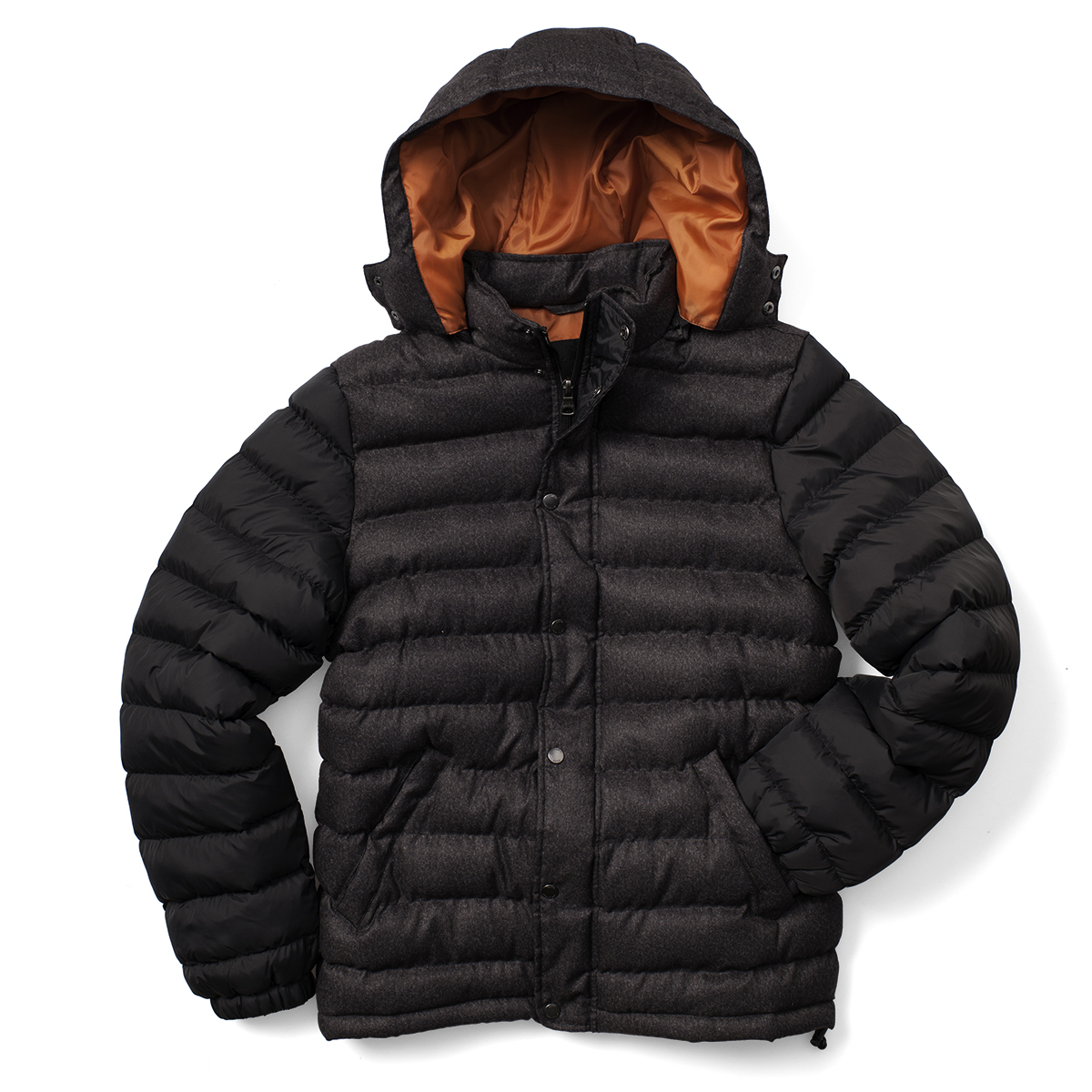 New Yorker férfi kapucnis steppelt kabát fotója
