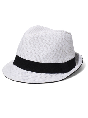 New Yorker fehér férfi textil kalap fekete szalaggal