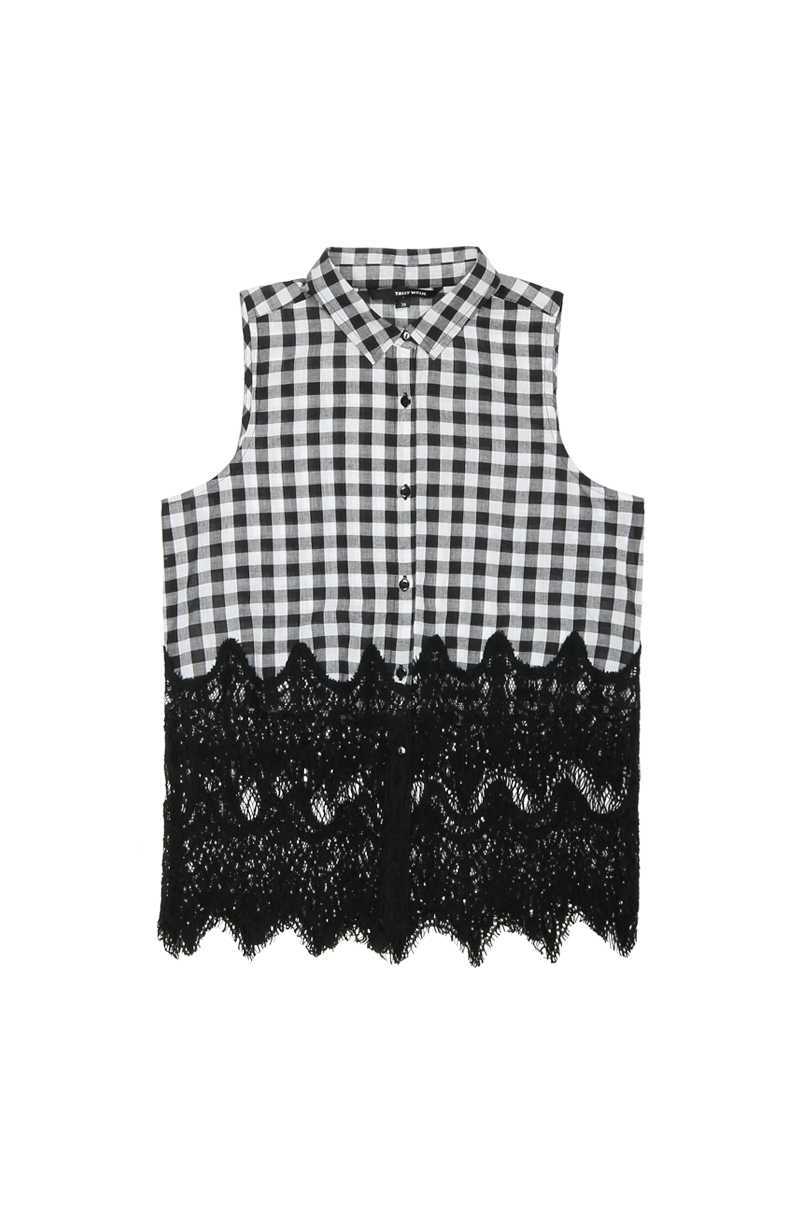 Tally Weijl fekete-fehér kockás Gingham ing egy kis horgolással fotója