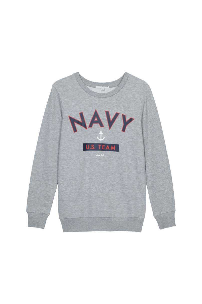 Tally Weijl szürke "Navy" feliratos pulóver fotója