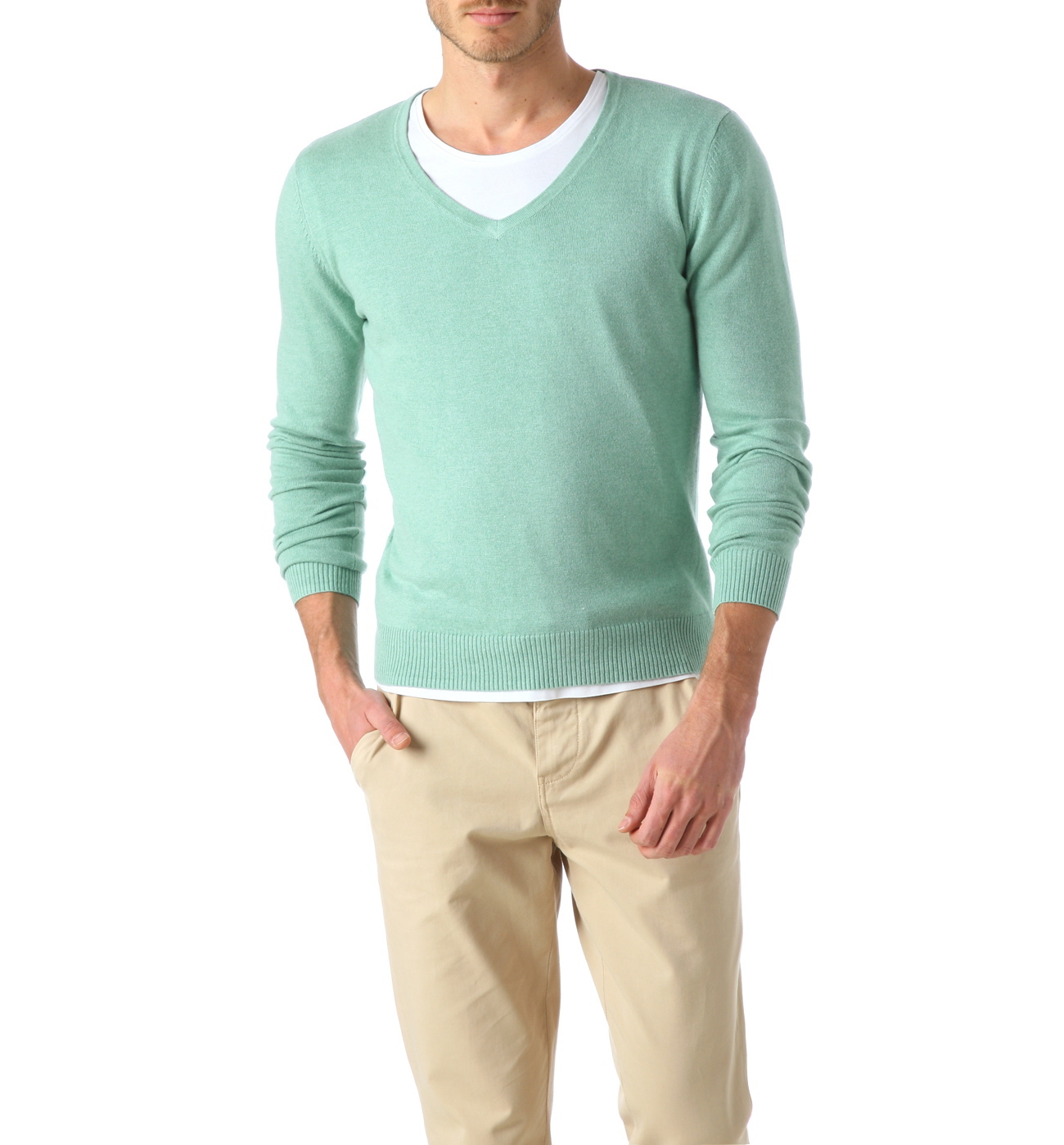 Promod pasztellzöld kötött férfi pulóver fotója