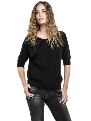 Replay gyönyörű női fekete pamut-lenvászon pulóver