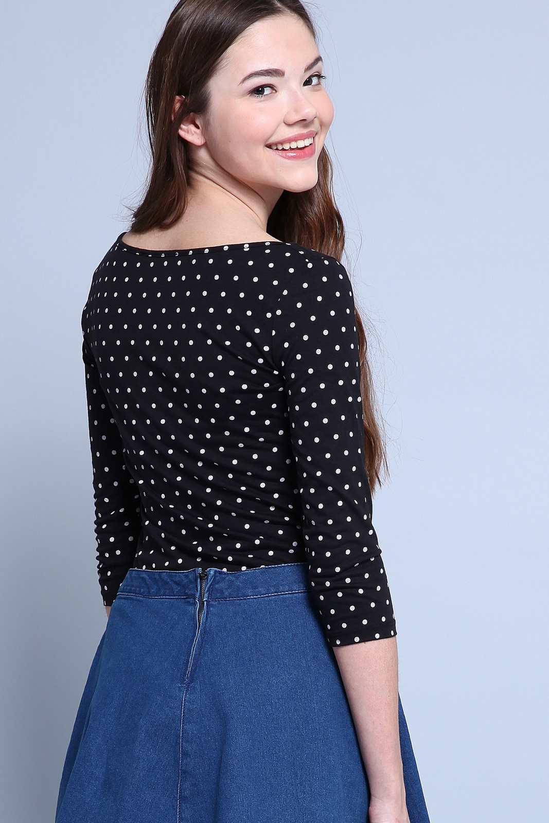 Terranova női fekete polka pöttyös 3/4-es ujjú T-shirt 2015 fotója