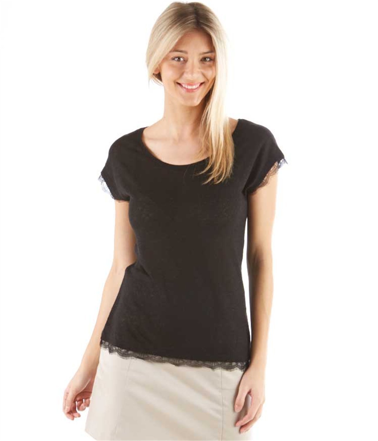 Camaieu fekete csipkés női t-shirt fotója