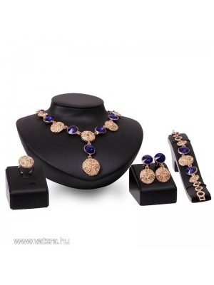 1x Luxus Női arany színű Esküvői Ékszer szett nyaklánc Fülbevaló karkötő gyűrű << lejárt 840986