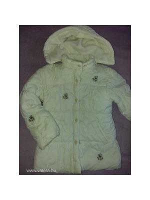 SANDIC lány fehér macis-virágos meleg téli kabát 122-128-as << lejárt 387001
