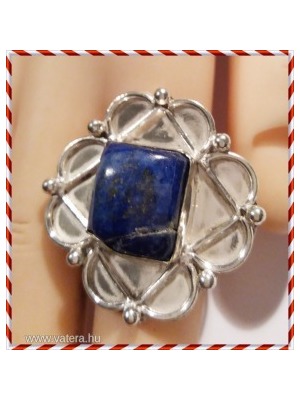 Mese szép indiai ezüst lazuli vésett metszett 19,5 mm gyűrű elöl 3,5 cm << lejárt 601195