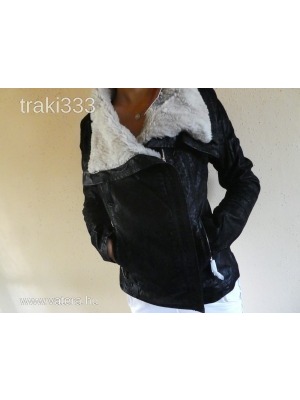 Új bőrhatású női átmeneti kabát L-XXL fekete << lejárt 474257