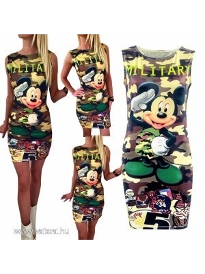 Military/Terepmintás Disney Mickey Nyári Női Mini Ruha, több méretben << lejárt 636436