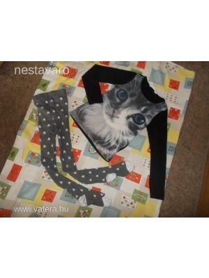 H&M macska mintás hosszú ujjú felső, póló - 6-8 év - ajándék harisnyával << lejárt 882351