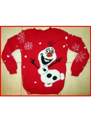 Jégvarázs: Olaf-os mintás, téli, meleg, piros kötött pulóver-1 Ft! (7-8 év) << lejárt 527744