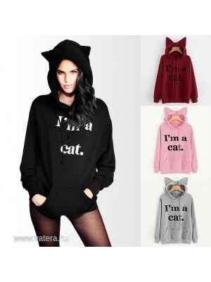 1 db női macska cica fül pulóver kapucnis felső fekete rózsaszín << lejárt 96125