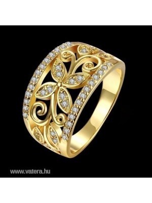 18 K Arany Gold Filled Gyűrű Strasszos Cirkon Köves Virágmintával USA 8-as méret << lejárt 906995
