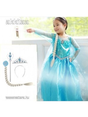Jégvarázs Elsa gyönyörű szép strasszos ruha, jelmez Ajándék Korona,Jogar,Hajfonat + Elsa Medál << lejárt 478142