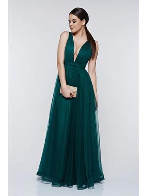 Zöld Ana Radu luxus ruha béléssel v-dekoltázzsal tüllből