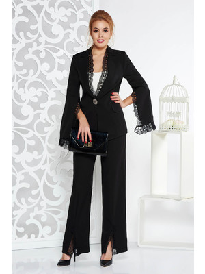 Fekete elegáns női kosztüm rugalmatlan szövetből csipke díszítéssel << lejárt 730331