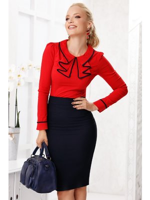Piros elegáns szűk szabású pamutból készült női ing vékony anyagból és fodros gallérral << lejárt 683411