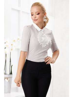 Szürke irodai szűk szabású kötött csipke női ing enyhén elasztikus pamutból << lejárt 11065