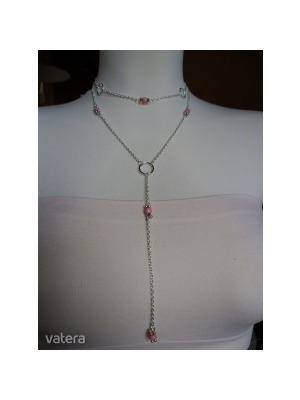 ezüstözött rózsaszín gyöngyös 2 soros lánc két részes nyaklánc << lejárt 507455