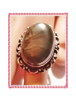 Mese szép kézzel készített indiai ezüst vésett rinolit 20 mm gyűrű << lejárt 580224
