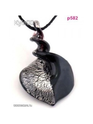 1Ft Fekete Ezüst Csavart Csepp alakú mintás Muránói Üveg medál női Nyaklánc kézműves Retro << lejárt 55083