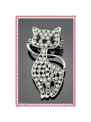 Csodás elegáns 6 cm picike kristály gyöngy cica macska bross kitűző << lejárt 945750