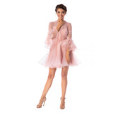 Púder rózsaszínű Ana Radu luxus rövid harang ruha csipkés anyagból és muszlinból bővülő háromnegyedes ujjakkal << lejárt 64836