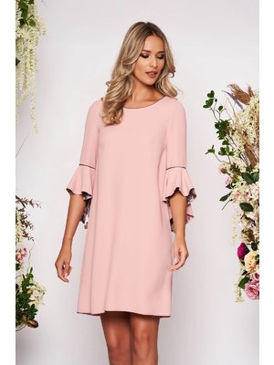 Púder rózsaszínű StarShinerS elegáns rövid bő szabású ruha pólónyakkal háromnegyedes bővülő ujjakkal bélés nélkül << lejárt 855701