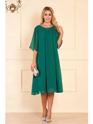 Zöld bő szabású alkalmi ruha muszlinból csillogó kiegészítők << lejárt 537155