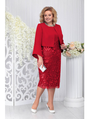 Piros elegáns két részes női kosztüm ruhával enyhén rugalmas szövetből csipkéből << lejárt 442137