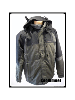 Parallel fekete-khaki, levehető kapucnis, vízhatlan, polárral bélelt, vastag kabát, dzseki (L-XL) << lejárt 242306