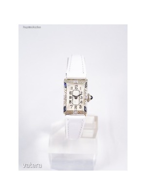 Exkluzív antik Art Deco 20 karátos fehérarany gyémánt és zafír drágakő díszítésű ékszeróra ritkaság << lejárt 462507