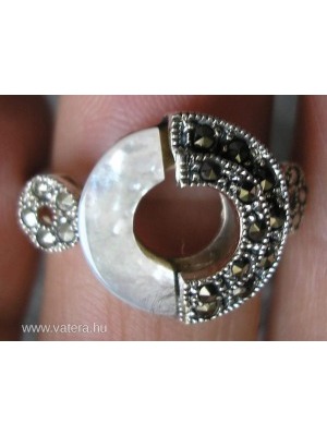 925 ezüst gyűrű 16,1/50,6 mm, Art Deco kagylóhéj+markazit << lejárt 39206