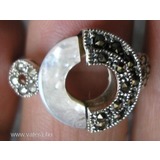 925 ezüst gyűrű 16,1/50,6 mm, Art Deco kagylóhéj+markazit << lejárt 39206