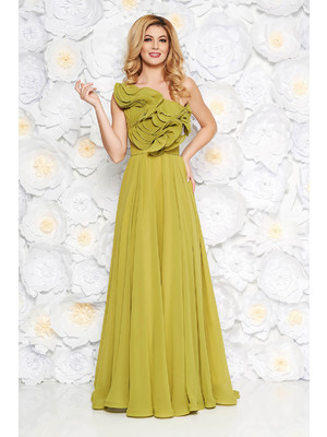 Világos zöld Ana Radu luxus egy vállas fodros ruha muszlinból béléssel övvel ellátva << lejárt 299970