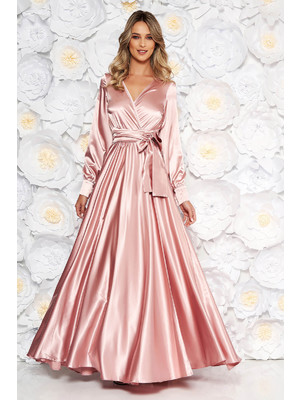 Világos rózsaszín LaDonna alkalmi hosszú harang ruha elasztikus csípővel szatén anyagból << lejárt 64606
