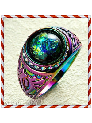 Gyönyörű titániummal bevont ezüst színjátszó tűz opál gyűrű 16,8 mm es A legújabb modell << lejárt 289731
