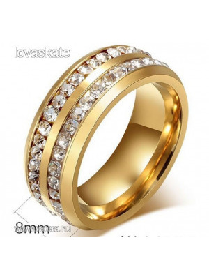 Esküvő - 2 soros kristály köves arany színű acél karika gyűrű 6&euro; << lejárt 266653