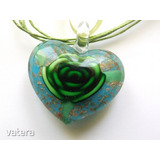 Szív alakú zöld virágos muránói üveg nyaklánc << lejárt 702188