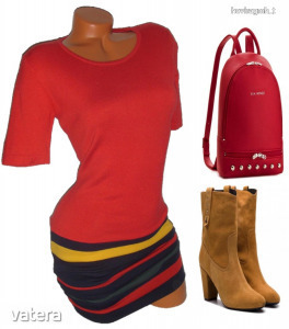 Vékonykötött, piros, csíkos szoknyás csini női ruha S/M (haszn.) 1 Ft << lejárt 8830282 24 fotója