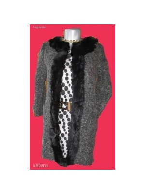 Francia álomszép elegáns alkalmi szövet női kabát nerc szerű prém szegéllyel S méret << lejárt 9943