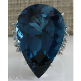 18k arany luxus gyémánt gyűrű London Blue topázzal << lejárt 273694