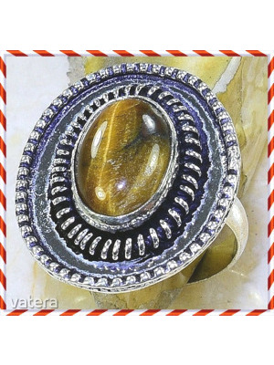 Ezüst kézzel készített metszett vésett csodás tigrisszemes 19 mm gyűrű << lejárt 335452