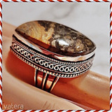 Csodálatos metszett ezüst indiai kézzel készitett kép jáspis 17.4 mm gyűrű << lejárt 275232