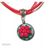 Egyedi kézzel készült ékszerek kézműves ékszer rózsa csokor virágos gyurma nyaklánc piros ezüst << lejárt 88644