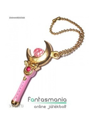 Sailor Moon / Holdtündér medál - 4cmes Hold Varázspálca fügő fém Anime ékszer kulcstartó lánccal - M << lejárt 325897